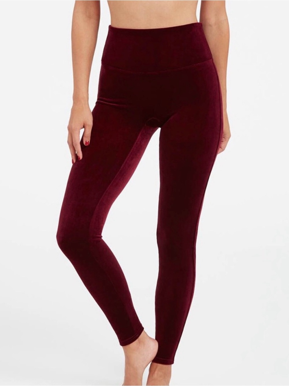 SPANX Velvet High-Waist Leggings — Deep Wine